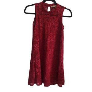 Liberty Love Womens Lace Mini Dress Burgundy Red Mock‎ Neck Sleeveless Size L